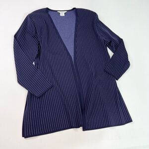 Exclusively Misook Blouse Womens 2X Navy Blue Knit Acrylic Striped Cardigan